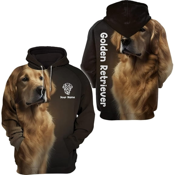 Lotusprinthandmade Personalized Name Golden Retriever Lovers Hoodie 3D (Lightweight) S-5XL Multicolor (4XL), custom golden retriever dog hoodie