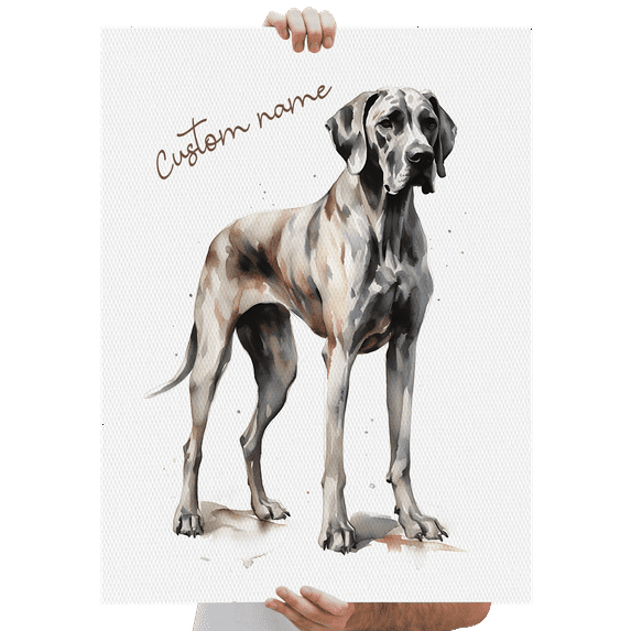 Lotusprinthandmade Personalized Name Great Dane Gift for Dogs and Dog Lovers Watercolor style Poster 16" x 24"