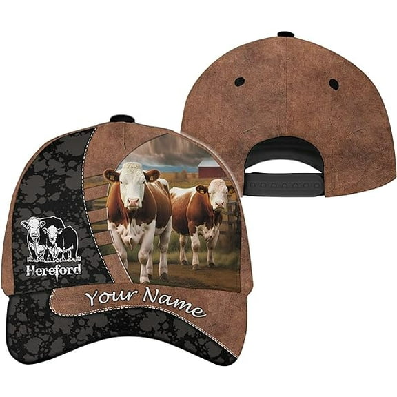 Lotusprinthandmade Personalized Name Hereford Cattle Farming Classic Baseball Cap One Size Multicolor