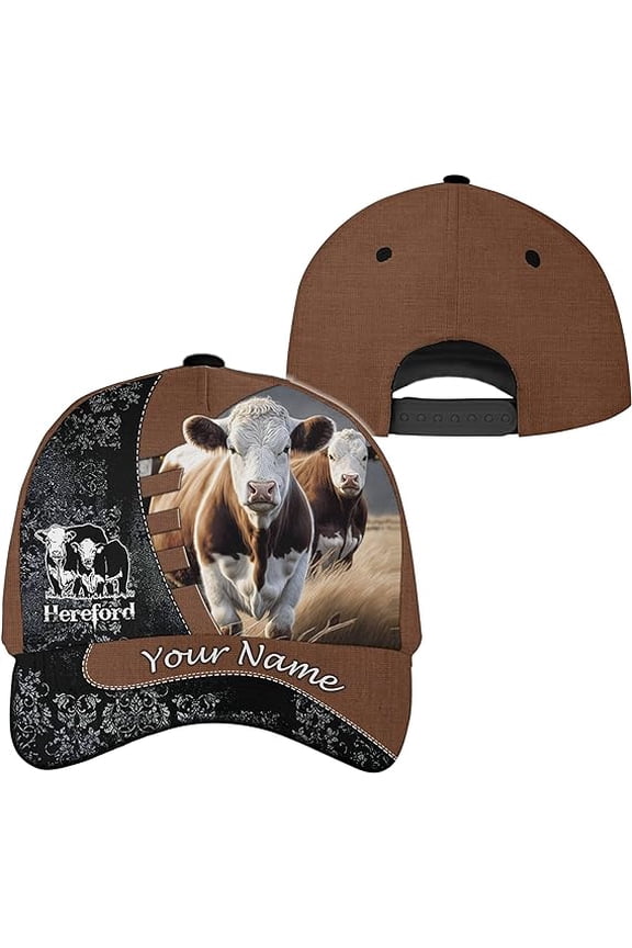 Personalized Name Hereford Cattle Farming Classic Baseball Cap One Size Multicolor