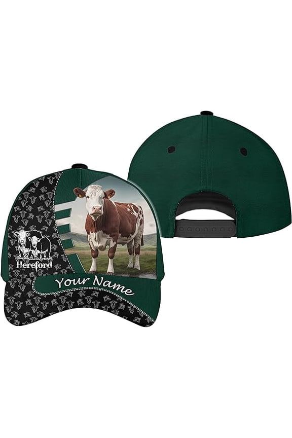 Personalized Name Hereford Cattle Farming Classic Baseball Cap One Size Multicolor