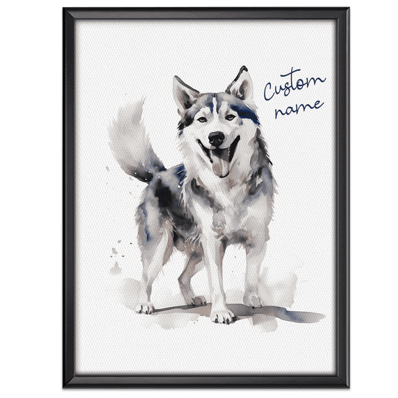 Lotusprinthandmade Personalized Name Husky Lover Watercolor Style Canvas 24" x 16", siberian husky wall poster, husky canvas, husky canvas wall art, siberian husky canvas, husky wall art canvas