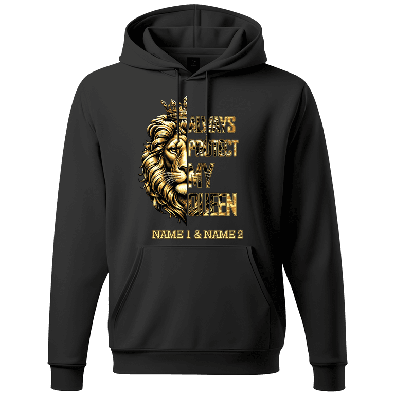 Lotusprinthandmade Personalized Name Lion King Always Protect My Queen Black Hoodie 2D S 5XL 50 50 cotton polyester mix Walmart