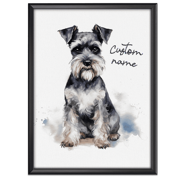Lotusprinthandmade Personalized Name Miniature Schnauzer Lover Watercolor Style Canvas 36" x 24", schnauzer canvas, schnauzer canvas wall art, miniature schnauzer canvas wall art