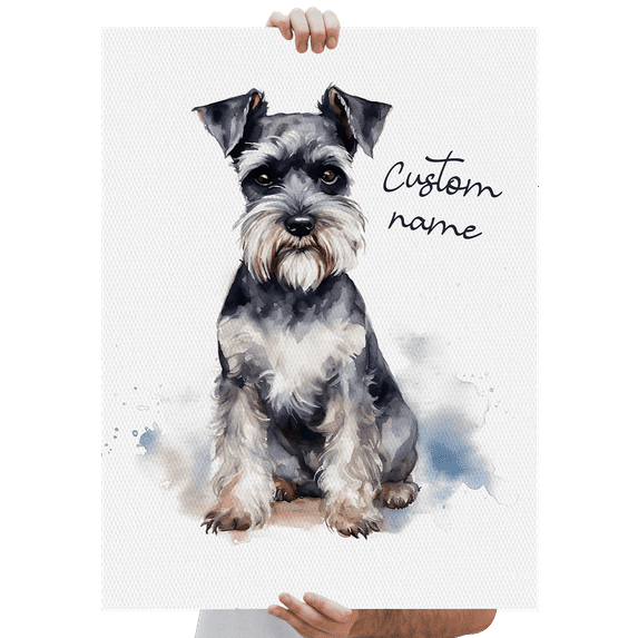 Lotusprinthandmade Personalized Name Miniature Schnauzer Gift for Dogs and Dog Lovers Watercolor style Poster 16" x 24"