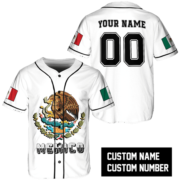 Lotusprinthandmade Personalized Name & Number Eagle Mexico Flag Unisex Baseball Jersey XS-5XL Multicolor (3XL), custom name eagle mexico jersey, eagle mexico baseball jersey