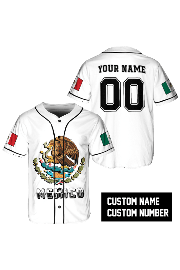 Personalized Name & Number Eagle Mexico Flag Unisex Baseball Jersey XS-5XL Multicolor (M), custom name eagle mexico jersey, eagle mexico baseball jersey