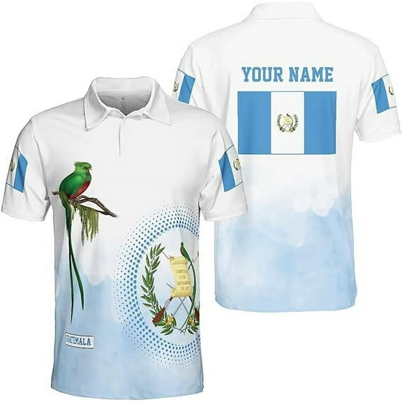 Lotusprinthandmade Personalized Name & Number Guatemala Flag Men Polo Shirt (Lightweight) S-5XL Multicolor (M)