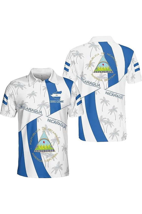 Personalized Name & Number Nicaragua Pride Men Polo Shirt (Lightweight) S-5XL Multicolor (5XL)