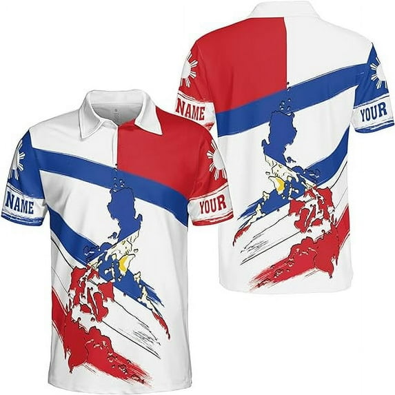 Lotusprinthandmade Personalized Name Philippines Flag Filipino Philippines Proud Nation Men Polo Shirt (Lightweight) S-5XL Multicolor (S)