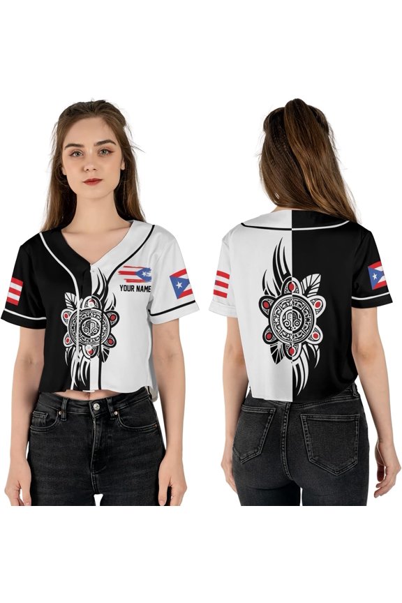 Personalized Name Puerto Rico Crop Top Baseball Jersey for Women XS-XL Multicolor
