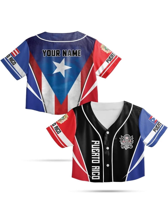 Personalized Name Puerto Rico Crop Top Baseball Jersey for Women XS-XL Multicolor