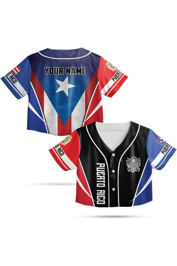 Personalized Name Puerto Rico Crop Top Baseball Jersey for Women XS-XL Multicolor