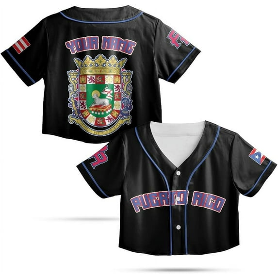 Lotusprinthandmade Personalized Name Puerto Rico Crop Top Baseball Jersey for Women XS-XL Multicolor