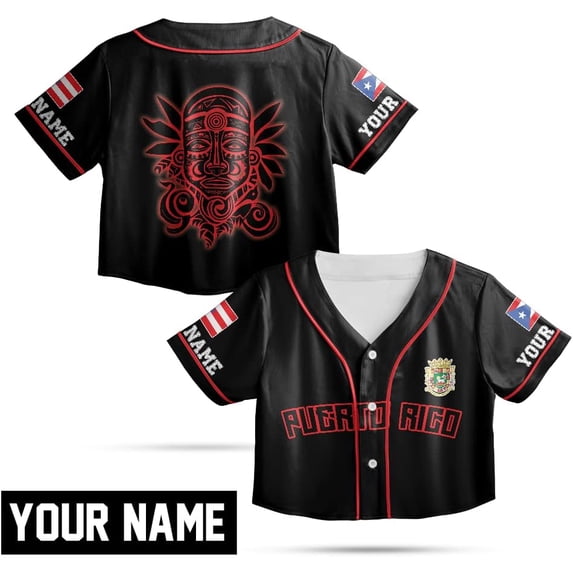 Lotusprinthandmade Personalized Name Puerto Rico Crop Top Baseball Jersey for Women XS-XL Multicolor