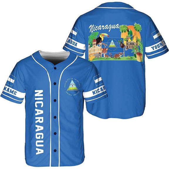 Lotusprinthandmade Personalized Name Republica de Nicaragua Baseball Jersey Shirt XS-5XL Multicolor