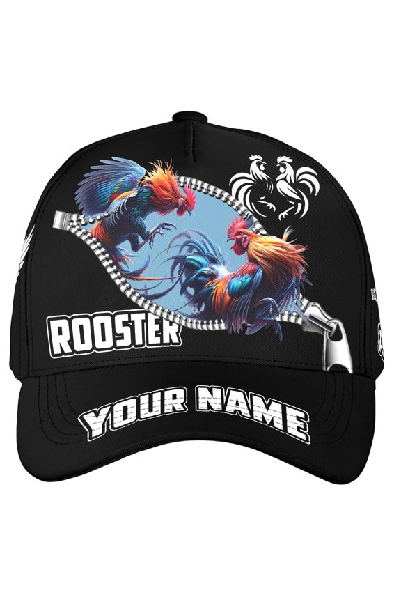 Personalized Name Rooster Fighting Classic Baseball Cap Multicolor, Rooster Cap