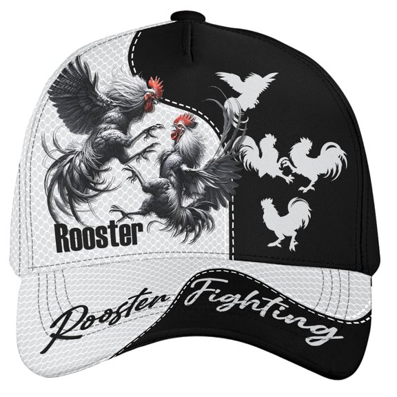 Lotusprinthandmade Personalized Name Rooster Fighting Classic Baseball Cap Multicolor, Rooster Cap