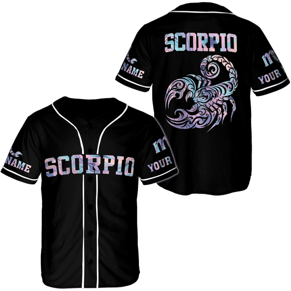 Lotusprinthandmade Personalized Name Scorpio Zodiac Baseball Jersey XL, Multicolor, Scorpio Shirt for Women