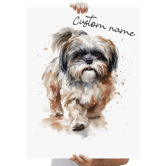 Lotusprinthandmade Personalized Name Shih Tzu Gift for Dogs and Dog Lovers Watercolor style Poster 12" x 18”