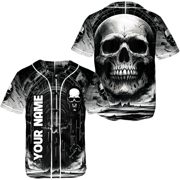 Lotusprinthandmade Personalized Name Skull Baseball Jersey XS-5XL Multicolor, Skull Jersey for Men
