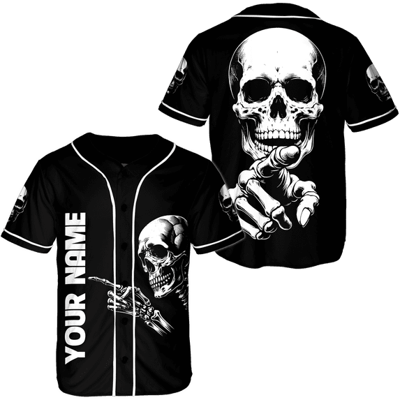 Lotusprinthandmade Personalized Name Skull Baseball Jersey XS-5XL Multicolor, Skull Jersey for Men