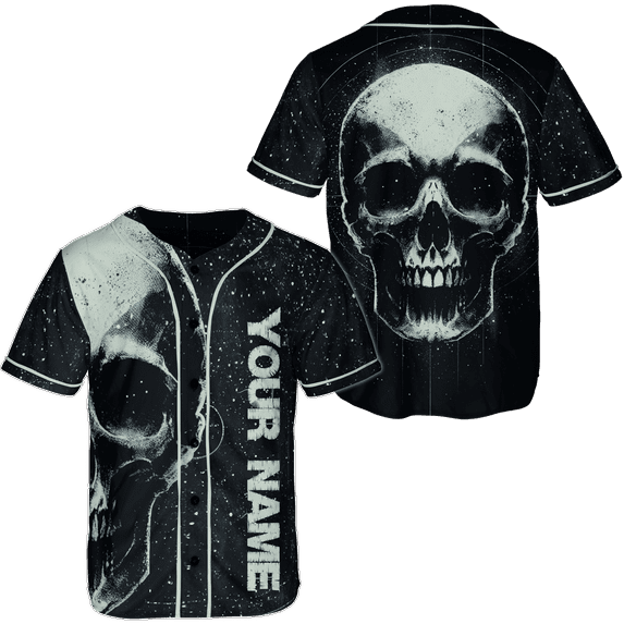 Lotusprinthandmade Personalized Name Skull Baseball Jersey XS-5XL Multicolor, Skull Jersey for Men