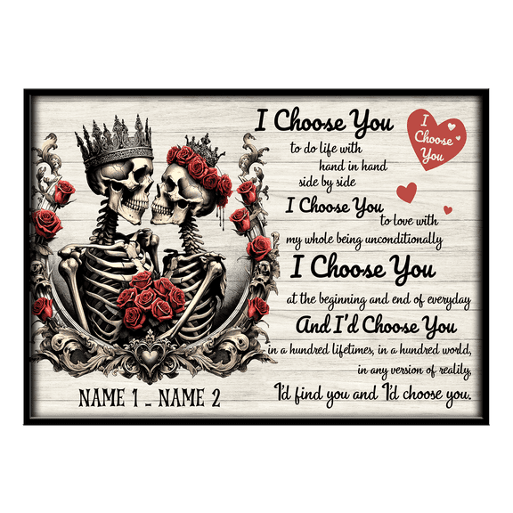 Lotusprinthandmade Personalized Name Skull Couple I Choose You To Do Life With Canvas 1.5in 24" x 16"