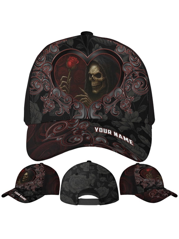 Personalized Name Skull Halloween Classic Baseball Cap One Size Multicolor, custom skull halloween hat, halloween skull name cap