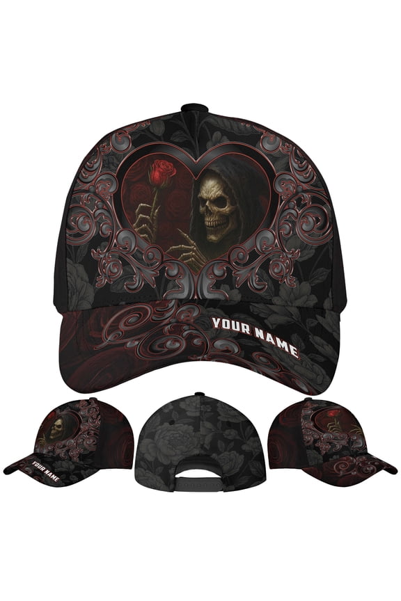 Personalized Name Skull Halloween Classic Baseball Cap One Size Multicolor, custom skull halloween hat, halloween skull name cap