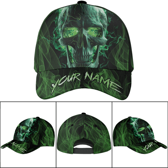 Lotusprinthandmade Personalized Name Skull On Fire Classic Baseball Cap One Size Multicolor