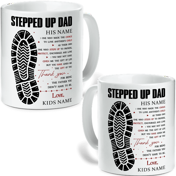 Lotusprinthandmade Personalized Name Stepped Dad Who Made Choice White Ceramic Mug (15oz) (Made In US)