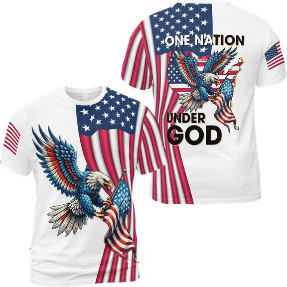 Lotusprinthandmade Personalized Name US Flag Eagle Patriotic Unisex T-shirt 3D S-5XL Multicolor (S)