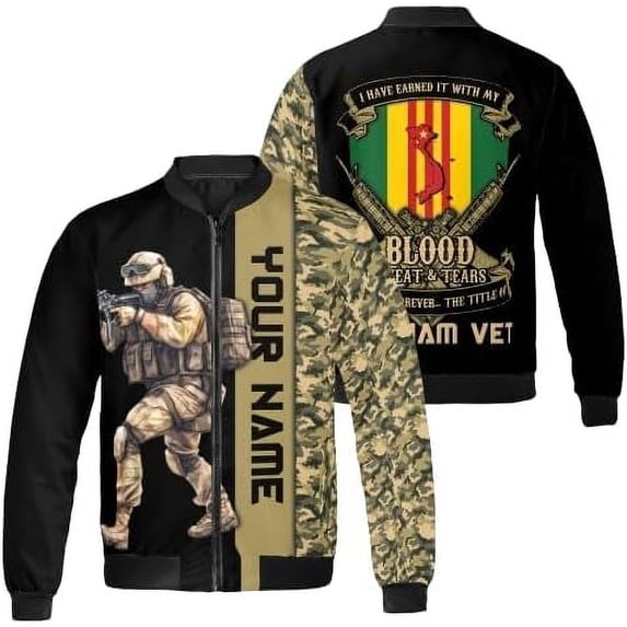 Lotusprinthandmade Personalized Name Veteran All-over Print Bomber Jacket S-5XL Multicolor
