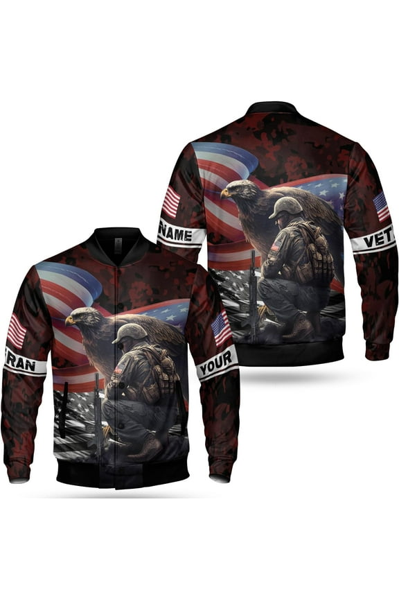 Personalized Name Veteran Baseball Jacket S-5XL Multicolor, Mens Veteran Jacket