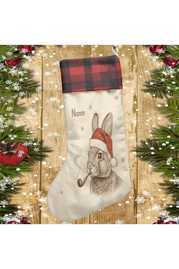 Personalized Vintage Rabbit Christmas Stocking M