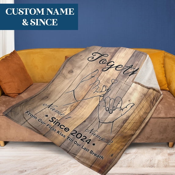Lotusprinthandmade Personalized Name & Year Couple Together Since Fleece Blanket 2 Sizes (Made in US)