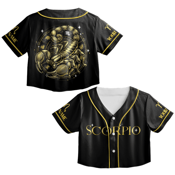Lotusprinthandmade Personalized Name Zodiac Sign In Gold Women Crop Top Baseball Jersey XS-5XL Multicolor