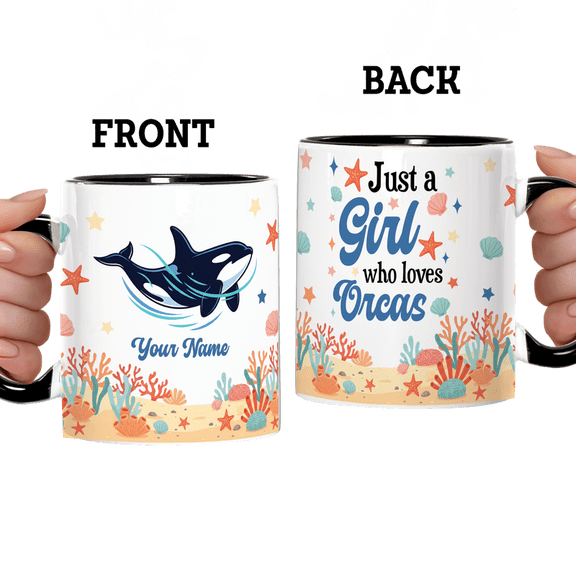 Lotusprinthandmade Personalized Orca Accent Mug 11oz, Black