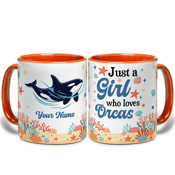 Lotusprinthandmade Personalized Orca Accent Mug 15oz, Orange