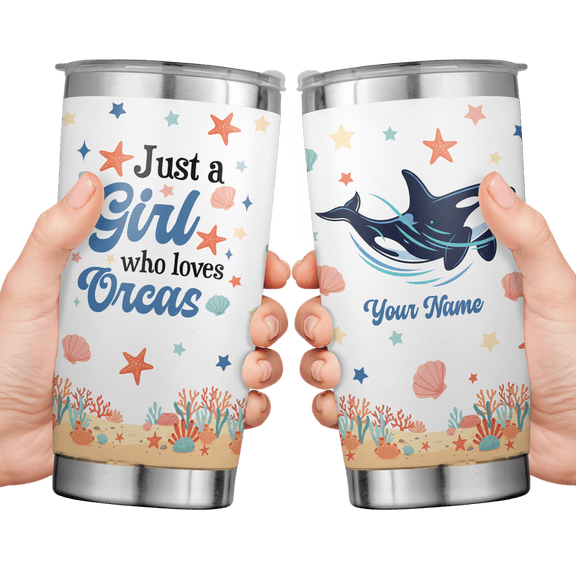 Lotusprinthandmade Personalized Orca Lovers Marine Mammal Graphic Stainless Tumbler 20oz, White