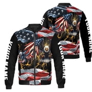 Lotusprinthandmade Personalized Patriotic America Flag Eagle Bomber Jacket S-5XL Multicolor 5XL, custom name eagle us flag bomber, america eagle bomber jacket