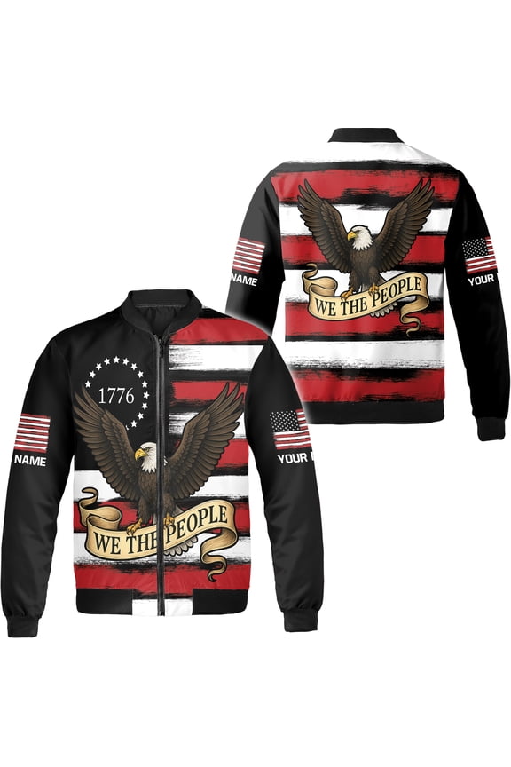 Personalized Patriotic America Flag Eagle Bomber Jacket S-5XL Multicolor (5XL), custom name eagle us flag bomber, america eagle bomber jacket