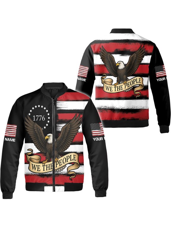 Personalized Patriotic America Flag Eagle Bomber Jacket S-5XL Multicolor (M), custom name eagle us flag bomber, america eagle bomber jacket