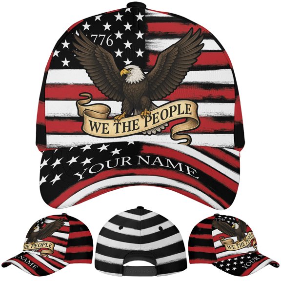 Lotusprinthandmade Personalized Patriotic America Flag Eagle Classic Baseball Cap One Size Multicolor, custom name eagle us flag cap, america eagle hat