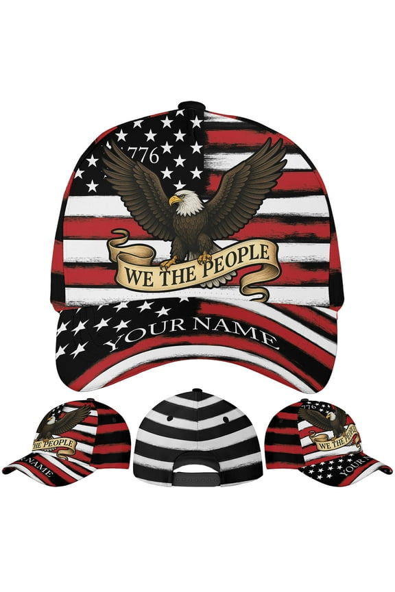 Personalized Patriotic America Flag Eagle Classic Baseball Cap One Size Multicolor, custom name eagle us flag cap, america eagle hat