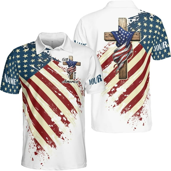 Lotusprinthandmade Personalized Patriotic America Flag Men Polo Shirt (Lightweight) S-5XL Multicolor (S), 4th of July Independence Day US Short Sleeve Shirt