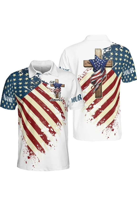 Personalized Patriotic America Flag Men Polo Shirt (Lightweight) S-5XL Multicolor (S), 4th of July Independence Day US Short Sleeve Shirt