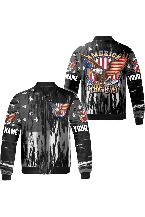 Personalized Patriotic US Flag Eagle Bomber Jacket S-5XL Multicolor (2XL), eagle with us flag bomber, eagle patriotic outerwear, us eagle bomber jacket