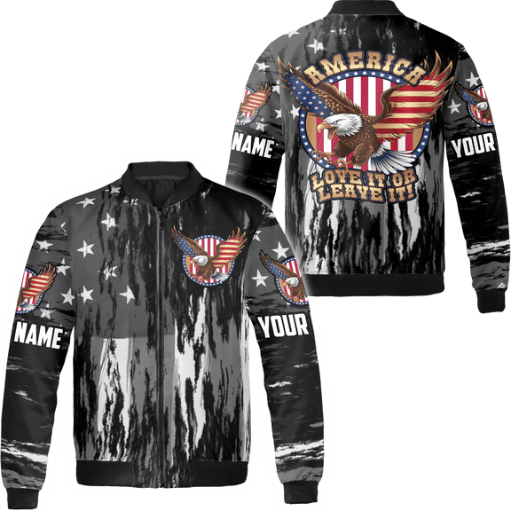 Lotusprinthandmade Personalized Patriotic US Flag Eagle Bomber Jacket S-5XL Multicolor (3XL), eagle with us flag bomber, eagle patriotic outerwear, us eagle bomber jacket